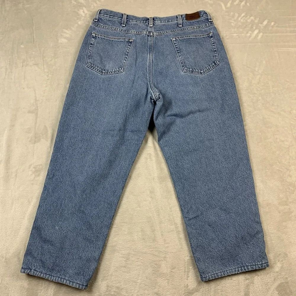 L L Bean Flannel Lined Jeans Mens 36x29* Blue Denim Relaxed Fit Work Outdoors